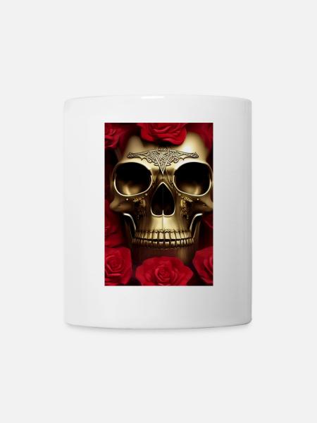 Goldene Totenkopf mit Rosen - Tasse - Weiß