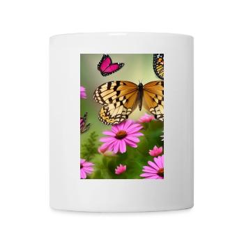 Blumen und Schmetterling - Tasse - Weiß - Vorne