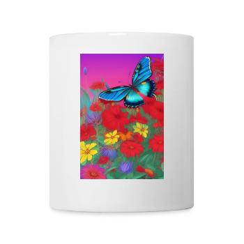 Blumen und Schmetterling - Tasse - Weiß - Vorne