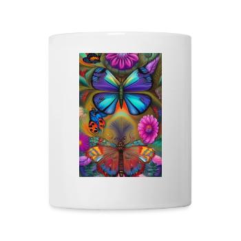 Blumen und Schmetterling - Tasse - Weiß - Vorne