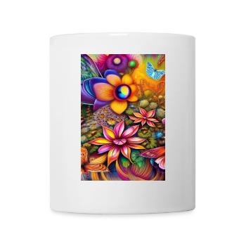 Blumen und Schmetterling - Tasse - Weiß - Vorne