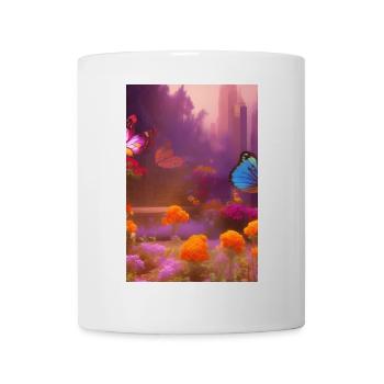 Blumen und Schmetterling - Tasse - Weiß - Vorne