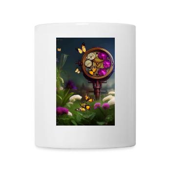 Blumen und Schmetterling - Tasse - Weiß - Vorne