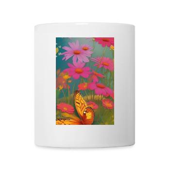 Blumen und Schmetterling - Tasse - Weiß - Vorne