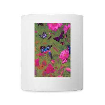 Blumen und Schmetterling - Tasse - Weiß - Vorne