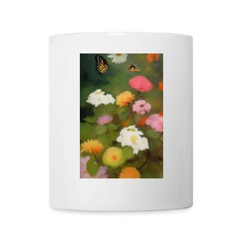 Blumen und Schmetterling - Tasse - Weiß - Vorne