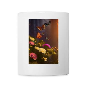 Blumen und Schmetterling - Tasse - Weiß - Vorne