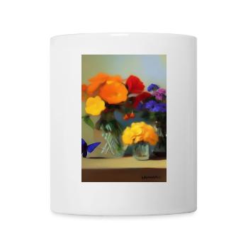 Blumen und Schmetterling - Tasse - Weiß - Vorne