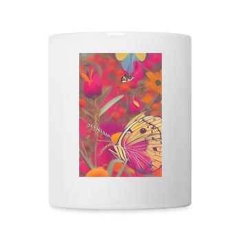 Blumen und Schmetterling - Tasse - Weiß - Vorne