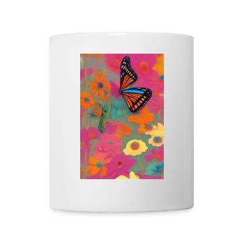 Blumen und Schmetterling - Tasse - Weiß - Vorne
