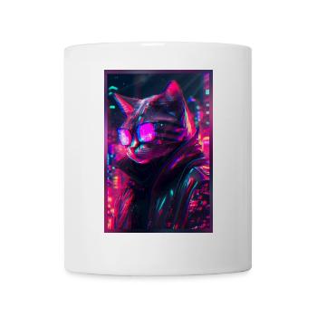 Techno Katze Japan Neon City Art - Tasse - Weiß - Vorne