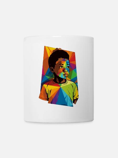 Geometrisches Kinderporträt mit lebendigen Farben - Tasse - Weiß