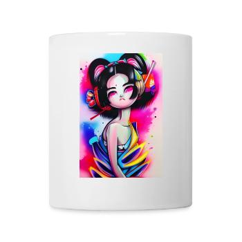 Neon Geisha Graffiti Porträt - Tasse - Weiß - Vorne