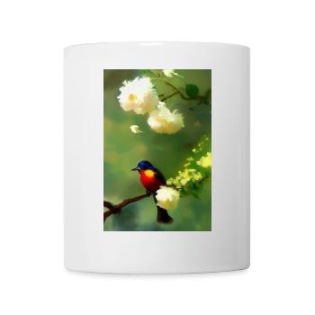 Bird on branch with flower blossoms - Mug - white - Front