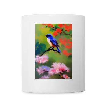 Bird on branch with flower blossoms - Mug - white - Front