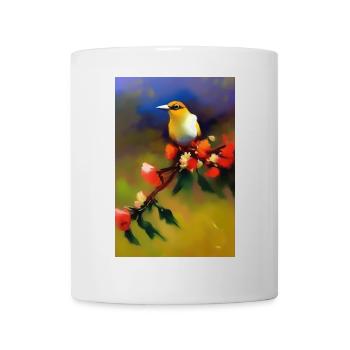 Oiseau sur branche avec des fleurs colorées - Mug blanc - blanc - Devant