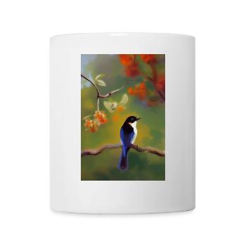 Oiseau sur branche avec des fleurs colorées - Mug blanc - blanc - Devant