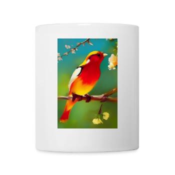 Oiseau sur branche avec des fleurs colorées - Mug blanc - blanc - Devant