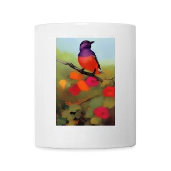 Oiseau sur branche avec des fleurs colorées - Mug blanc - blanc - Devant