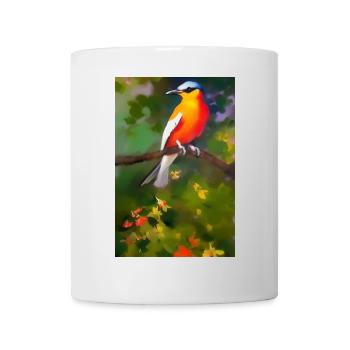 Oiseau sur branche avec des fleurs colorées - Mug blanc - blanc - Devant