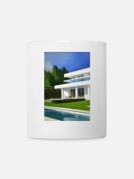 Weiße Villa mit Pool - Tasse - Weiß