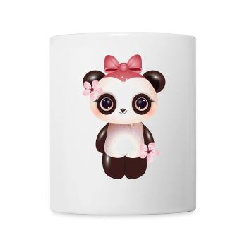 cute panda with pink bow and cherry blossom - Mug - white - Front