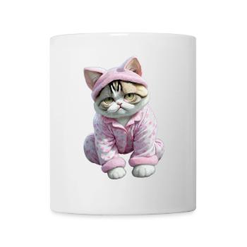 Chats chat mignon en pyjama rose avec des coeurs - Mug blanc - blanc - Devant