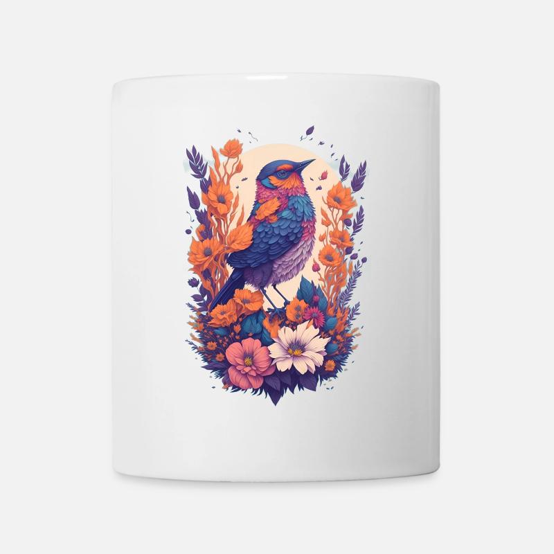 Vogel im Blumenbouquet - Tasse - Weiß