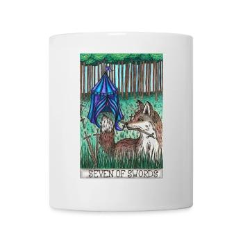 Tarotkarte „Seven of Swords“ - Tasse - Weiß - Vorne