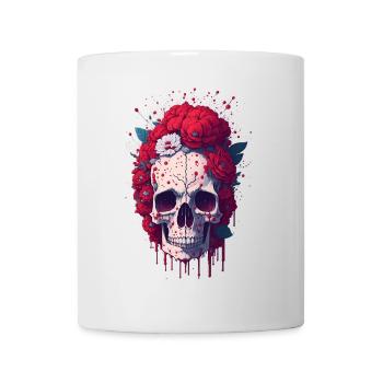 Totenkopf mit roten Blumen - Tasse - Weiß - Vorne