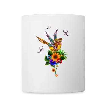 Funny sugar skull bird with hat - Mug - white - Front