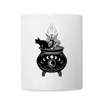 Hexenkessel Katze Halloween Mondphasen - Tasse - Weiß - Vorne
