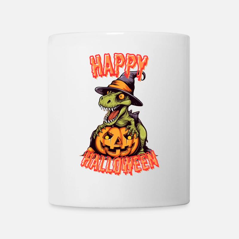 Dinosaures effrayants d’Halloween avec citrouille - Mug blanc - blanc