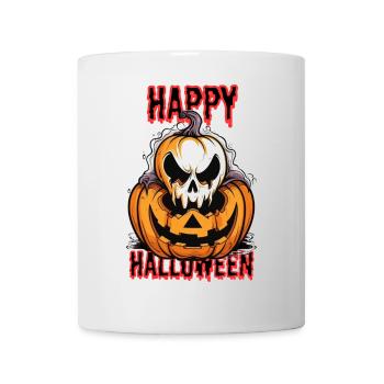 Gruseliges Halloween Kürbis mit Schädel - Tasse - Weiß - Vorne