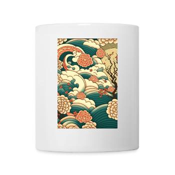 Wave Roses Ukiyo Clouds Pattern - Mug - white - Front