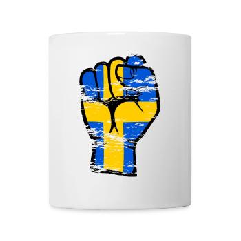 Icône de main de poing de drapeau de la Suède utilisée - Mug blanc - blanc - Devant