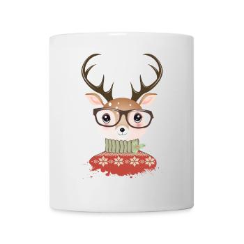 Hirsch mit Weihnachtspullover und Nerd Brille - Tasse - Weiß - Vorne