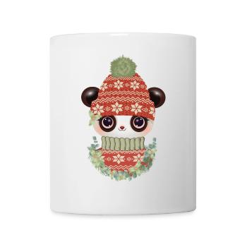 cute panda with sweater, bobble hat & wreath - Mug - white - Front