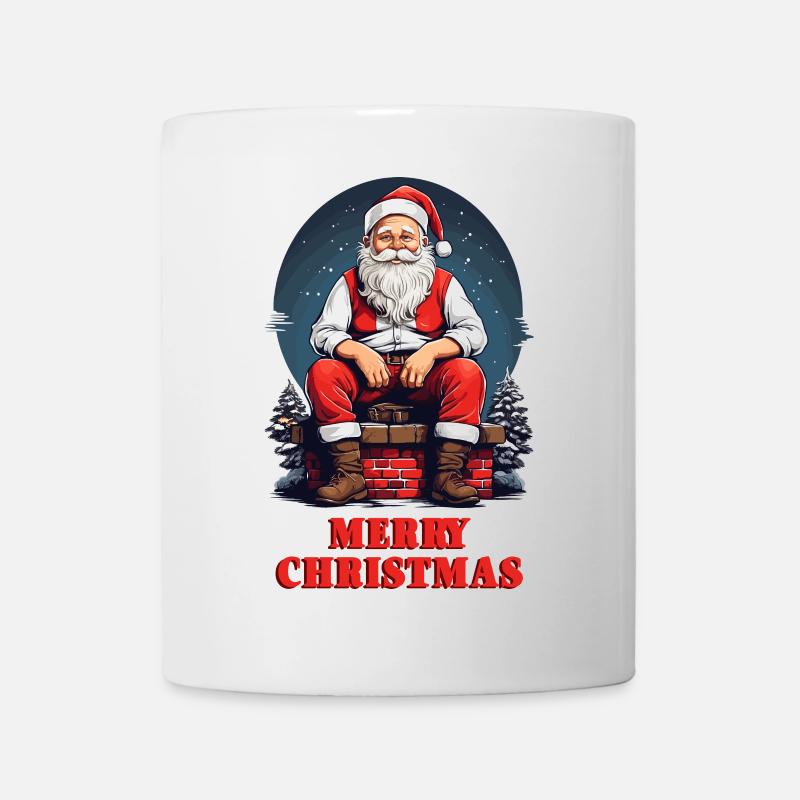 Weihnachtsmann auf Schornstein - Tasse - Weiß