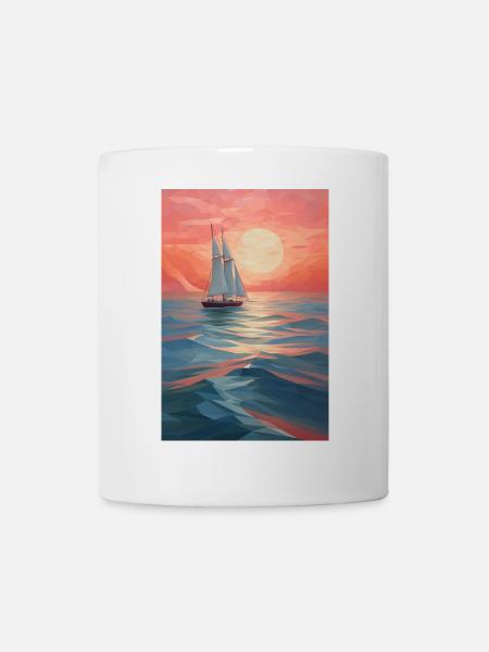 Maritime Landschaft im geometrischen Stil - Tasse - Weiß