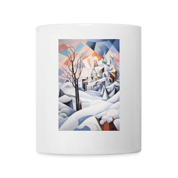 Verschneite Landschaft im geometrischen Stil - Tasse - Weiß - Vorne