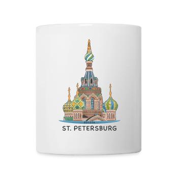 St. Petersburg, Church, Russia, Line Drawing - Mug - white - Front