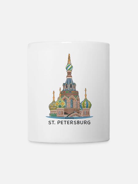 St. Petersburg, Kirche, Russland, Strichzeichnung - Tasse - Weiß
