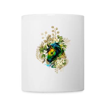 Wonderful colorful horse with flowers, - Mug - white - Front