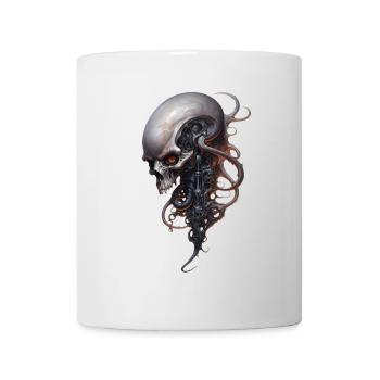Steampunk Alien Schädel Wirbelsäule Fantasy Shirt - Tasse - Weiß - Vorne