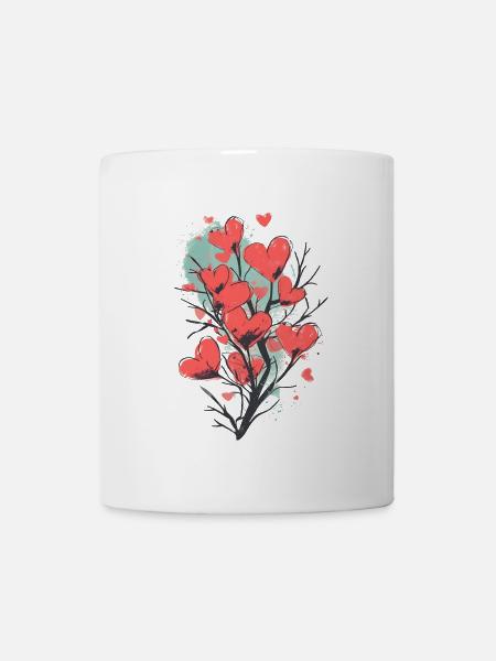 Schöner Baum mit roten Herzen darin. - Tasse - Weiß