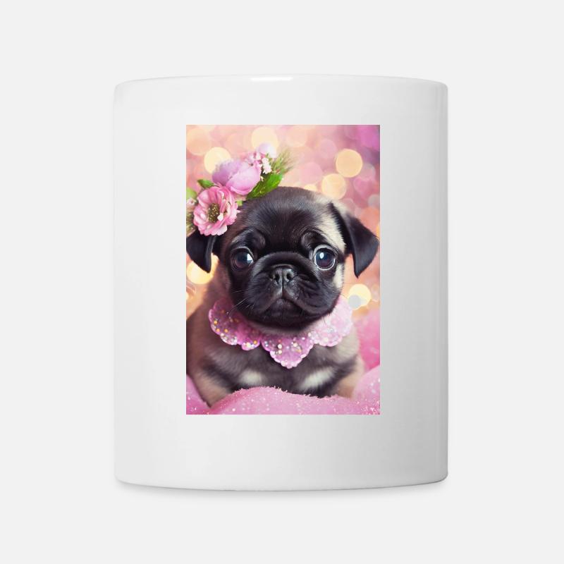 Hübsche Bulldogge mit Blumenkranz - Tasse - Weiß