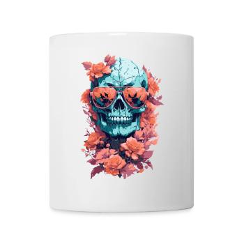 Skull with glasses and autumn flowers - Mug - white - Front