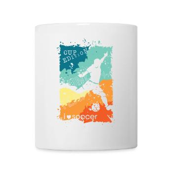 Fußball bunte Farben Spieler Schuss retro Logo - Tasse - Weiß - Vorne
