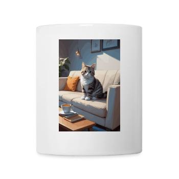 Katze auf Sofa - Tasse - Weiß - Vorne